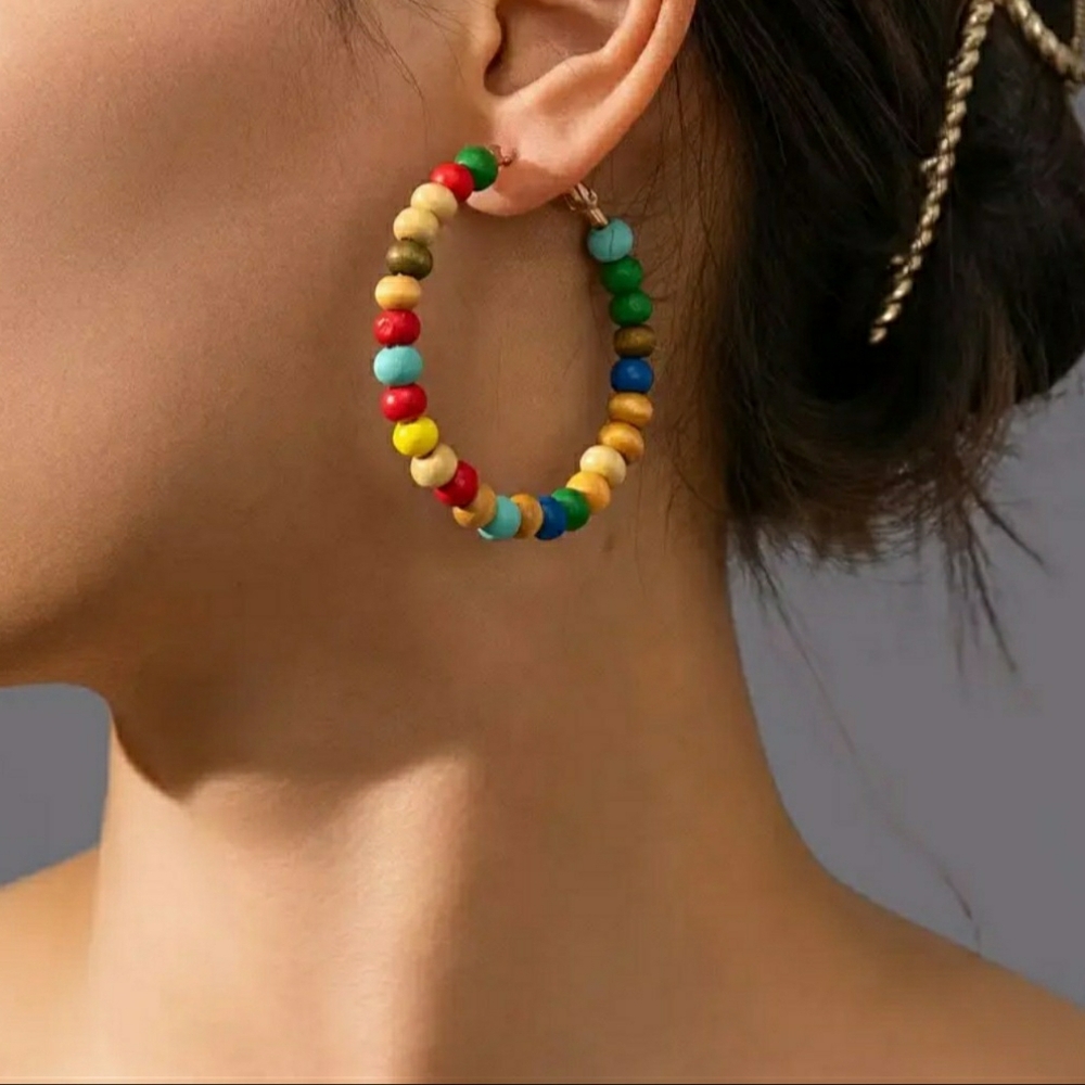Colorful Beaded Hoop Earrings